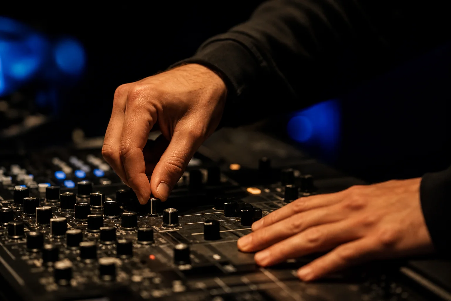 Sound equipment checks and mixer settings before event